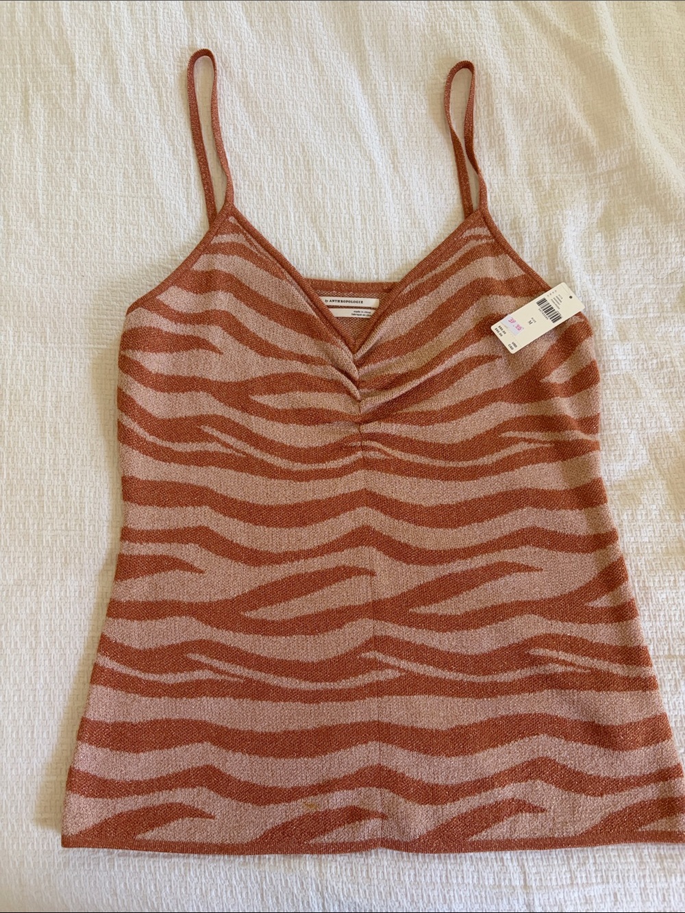 Anthropologie Rust and Blush Zebra Stripe Knit Cami Top